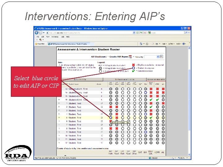 Interventions: Entering AIP’s Select blue circle to edit AIP or CIP 