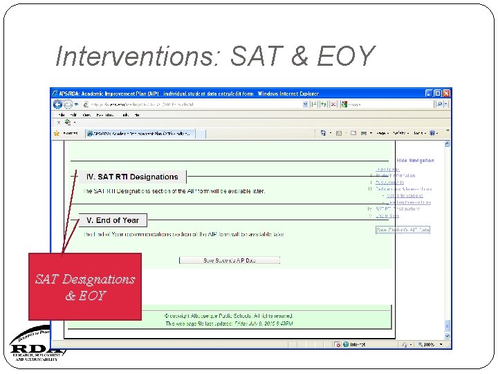 Interventions: SAT & EOY SAT Designations & EOY 
