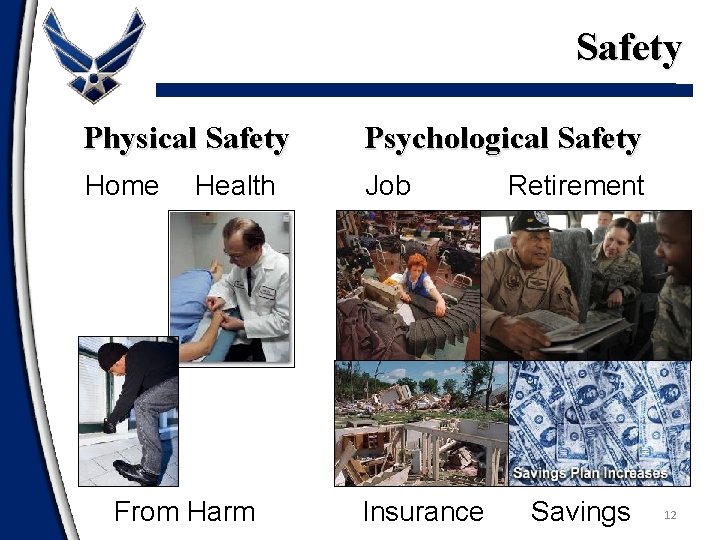Safety Physical Safety Psychological Safety Home Job Health From Harm Insurance Retirement Savings 12