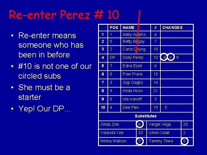 Re-enter Perez # 10 • Re-enter means someone who has been in before •