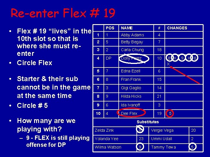 Re-enter Flex # 19 • Flex # 19 “lives” in the 10 th slot