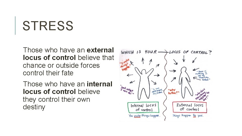 STRESS Those who have an external locus of control believe that chance or outside