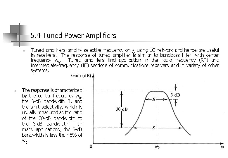 5. 4 Tuned Power Amplifiers n n Tuned amplifiers amplify selective frequency only, using