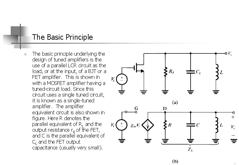 The Basic Principle n The basic principle underlying the design of tuned amplifiers is