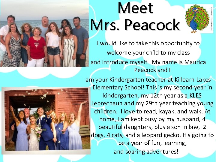 Meet Mrs. Peacock I would like to take this opportunity to welcome your child