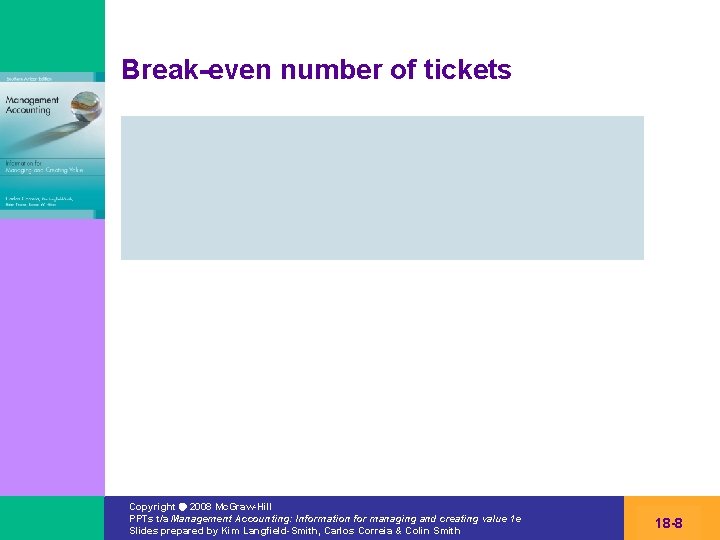 Break-even number of tickets Copyright 2008 Mc. Graw-Hill PPTs t/a Management Accounting: Information for