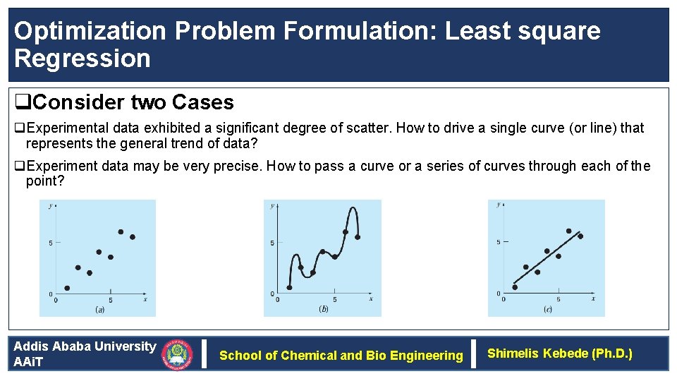 Optimization Problem Formulation: Least square Regression q. Consider two Cases q. Experimental data exhibited