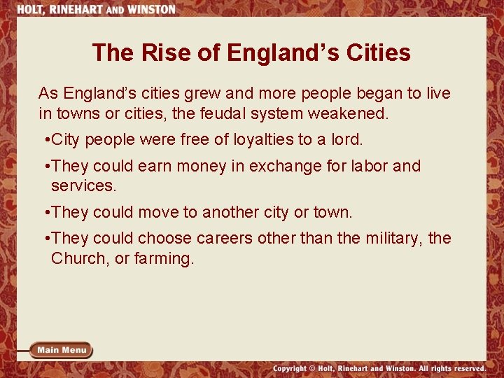 The Rise of England’s Cities As England’s cities grew and more people began to