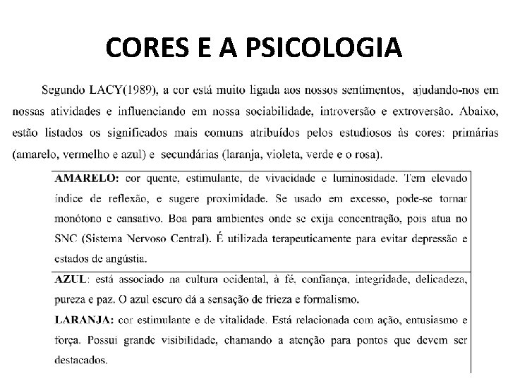 CORES E A PSICOLOGIA 