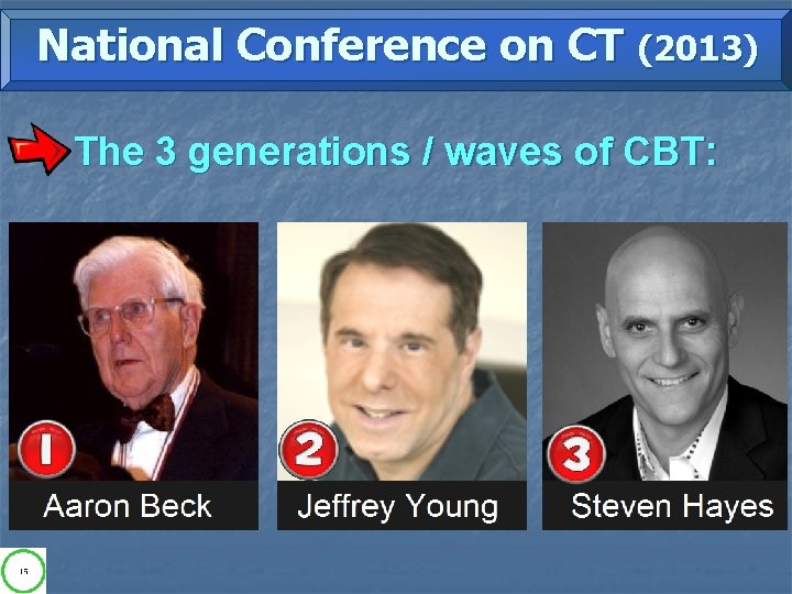 National Conference on CT (2013) The 3 generations / waves of CBT: 