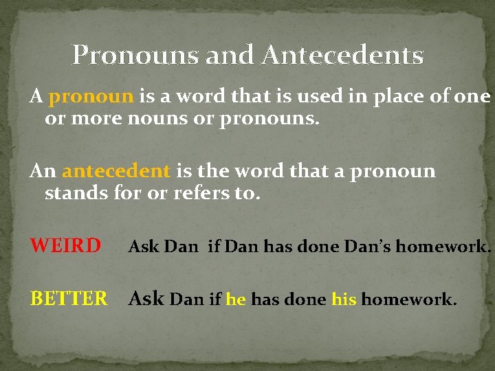 Pronouns and Antecedents A pronoun is a word that is used in place of
