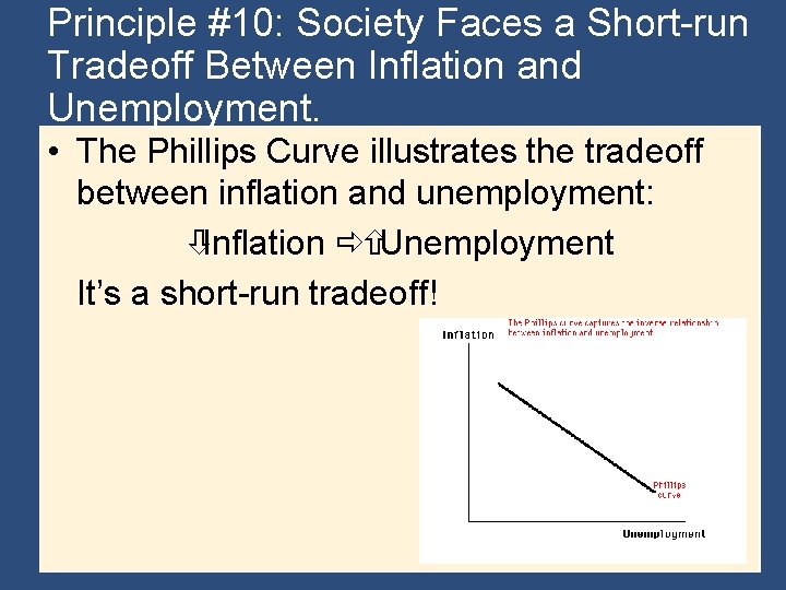 Principle #10: Society Faces a Short-run Tradeoff Between Inflation and Unemployment. • The Phillips