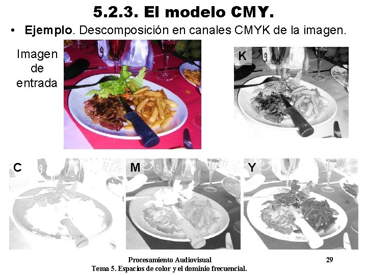 5. 2. 3. El modelo CMY. • Ejemplo. Descomposición en canales CMYK de la