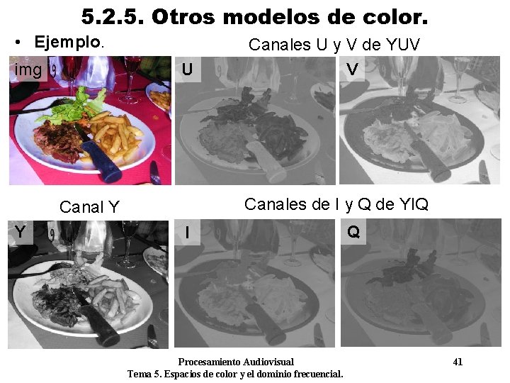 5. 2. 5. Otros modelos de color. • Ejemplo. img U Canales de I