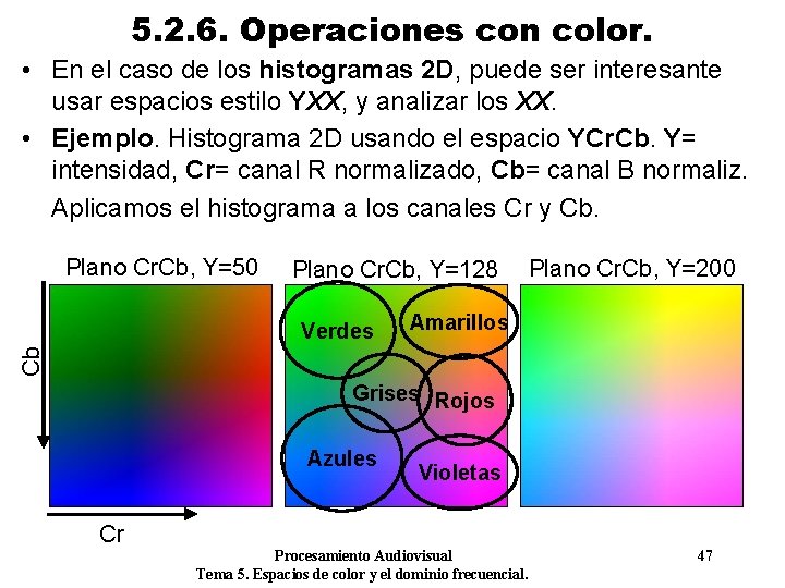 5. 2. 6. Operaciones con color. • En el caso de los histogramas 2