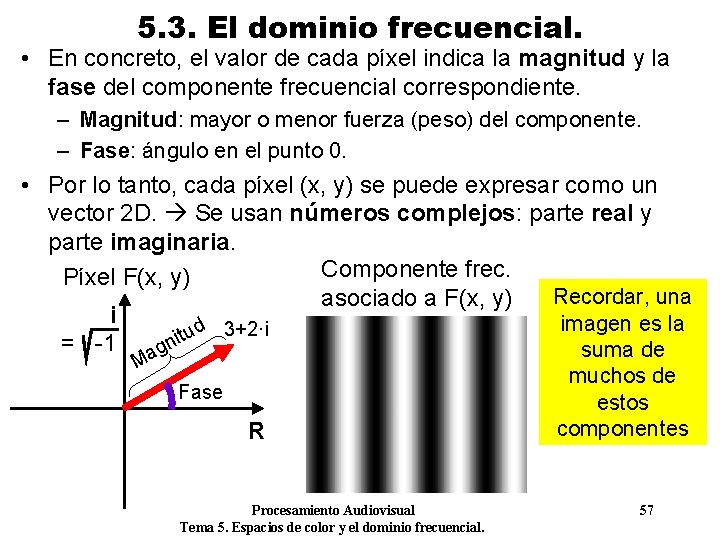 5. 3. El dominio frecuencial. • En concreto, el valor de cada píxel indica