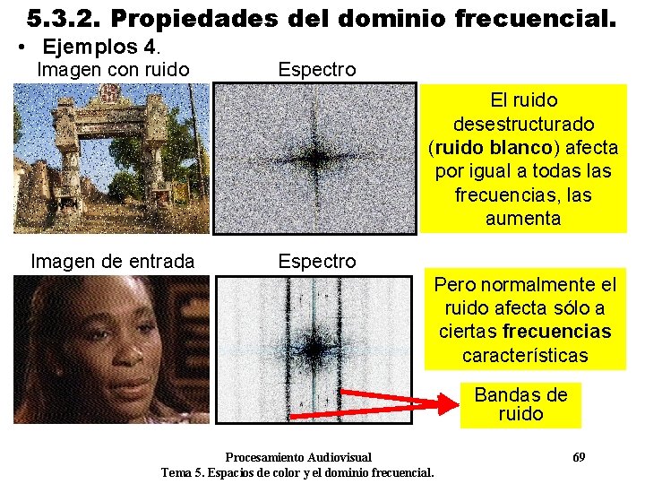 5. 3. 2. Propiedades del dominio frecuencial. • Ejemplos 4. Imagen con ruido Espectro