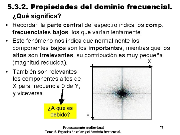 5. 3. 2. Propiedades del dominio frecuencial. ¿Qué significa? • Recordar, la parte central