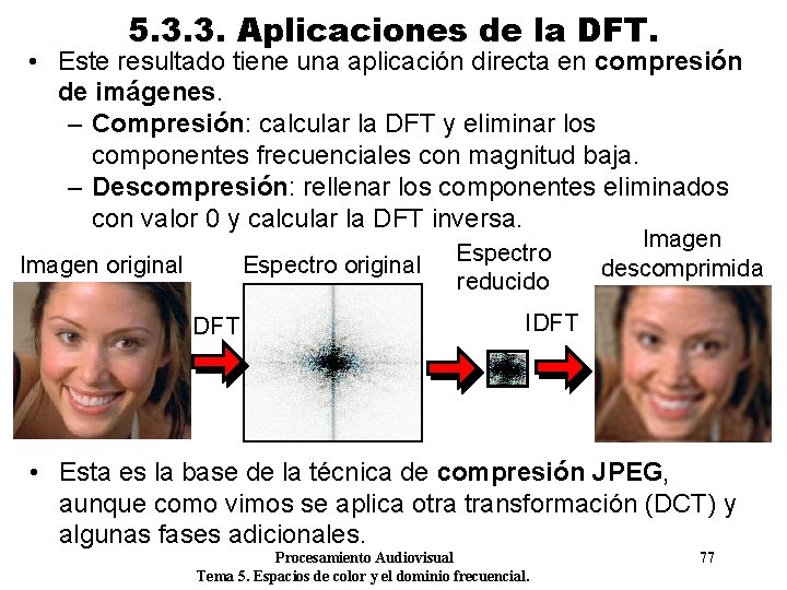 5. 3. 3. Aplicaciones de la DFT. • Este resultado tiene una aplicación directa