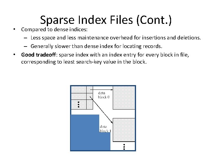 Sparse Index Files (Cont. ) • Compared to dense indices: – Less space and