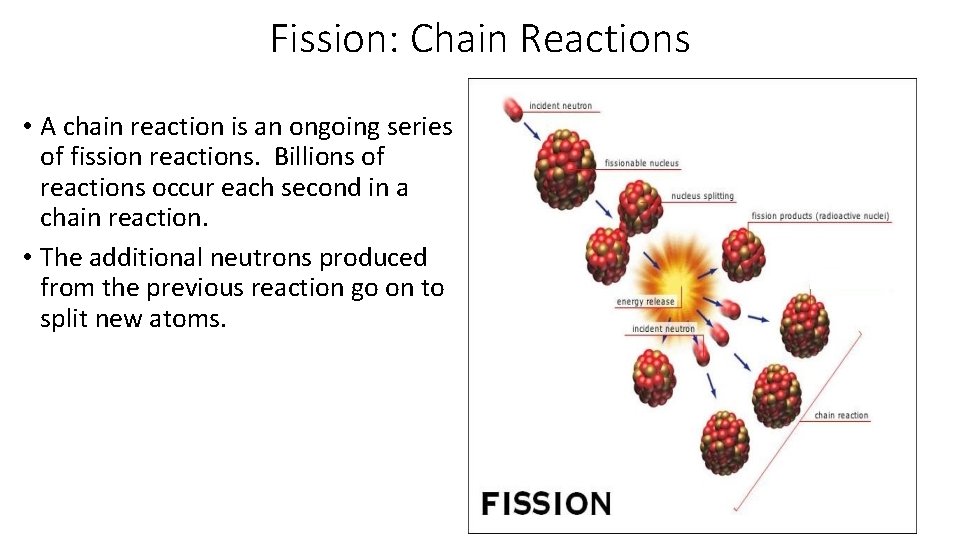 Fission: Chain Reactions • A chain reaction is an ongoing series of fission reactions.