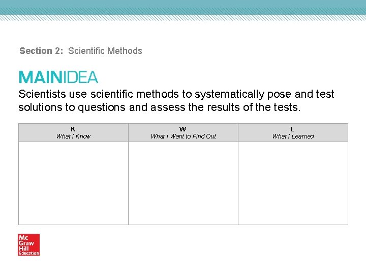 Section 2: Scientific Methods Scientists use scientific methods to systematically pose and test solutions