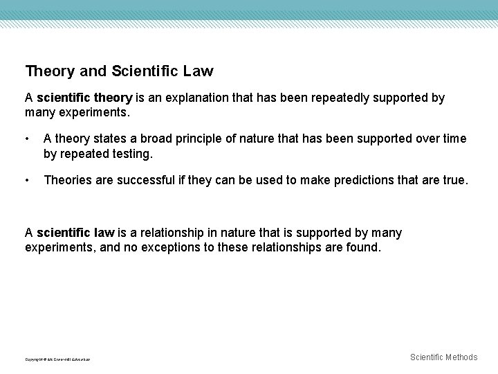 Theory and Scientific Law A scientific theory is an explanation that has been repeatedly