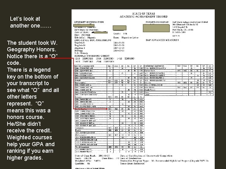 Let’s look at another one…… The student took W. Geography Honors. Notice there is
