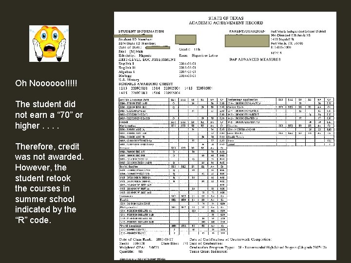 Oh Noooooo!!!!! The student did not earn a “ 70” or higher. . Therefore,