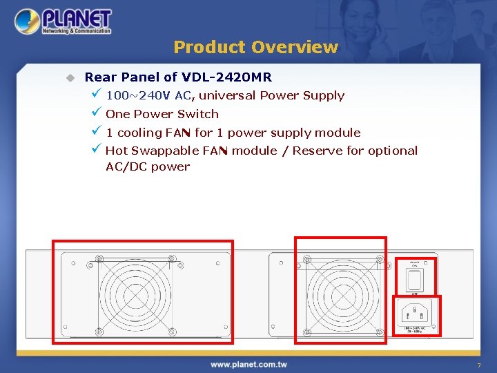 Product Overview u Rear Panel of VDL-2420 MR ü 100~240 V AC, universal Power