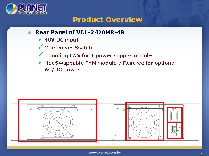Product Overview u Rear Panel of VDL-2420 MR-48 ü 48 V DC input ü
