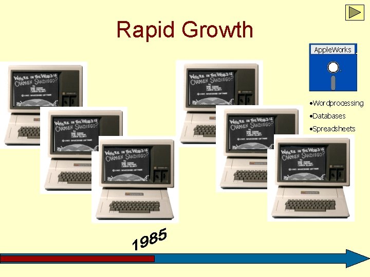Rapid Growth Apple. Works • Wordprocessing • Databases • Spreadsheets 