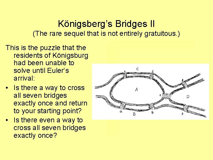 Königsberg’s Bridges II (The rare sequel that is not entirely gratuitous. ) This is