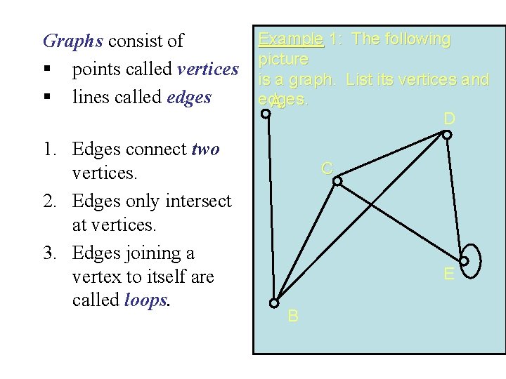Graphs consist of § points called vertices § lines called edges 1. Edges connect