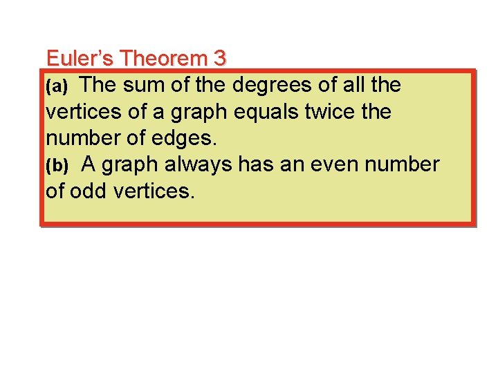 Euler’s Theorem 3 (a) The sum of the degrees of all the vertices of
