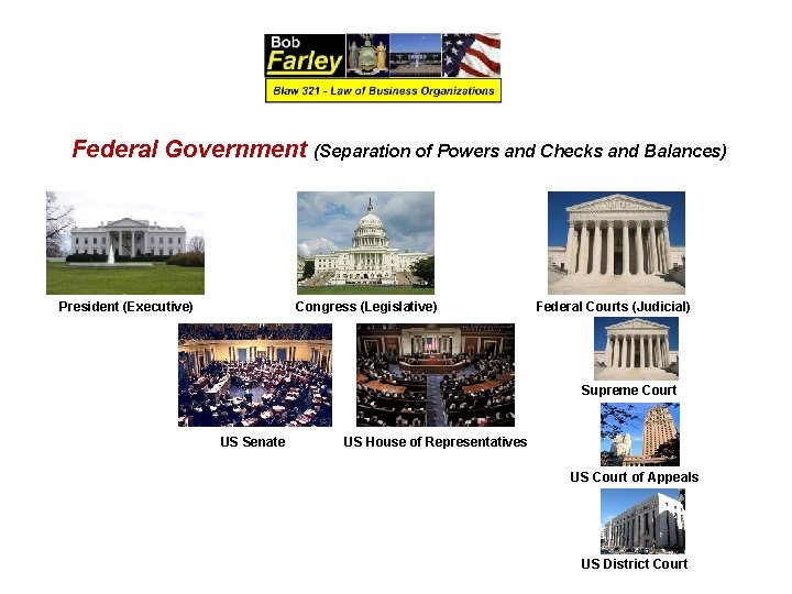 Federal Government (Separation of Powers and Checks and Balances) President (Executive) Congress (Legislative) Federal