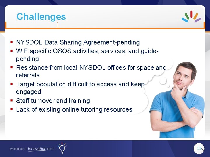 Challenges § NYSDOL Data Sharing Agreement-pending § WIF specific OSOS activities, services, and guide§