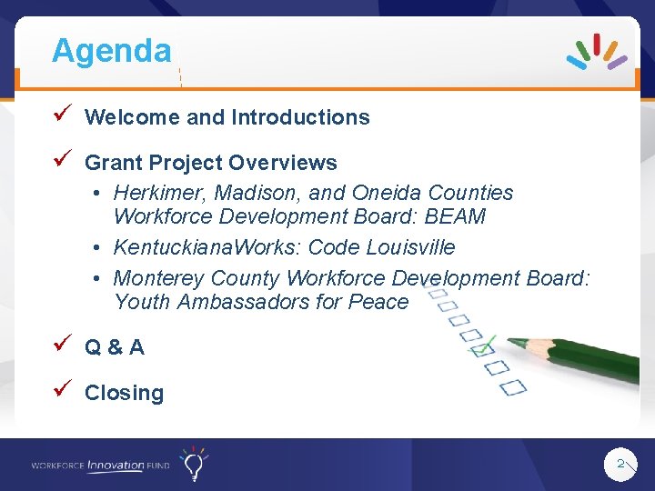 Agenda ü Welcome and Introductions ü Grant Project Overviews • Herkimer, Madison, and Oneida