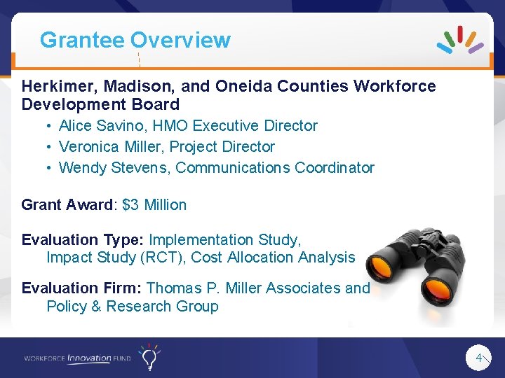 Grantee Overview Herkimer, Madison, and Oneida Counties Workforce Development Board • Alice Savino, HMO