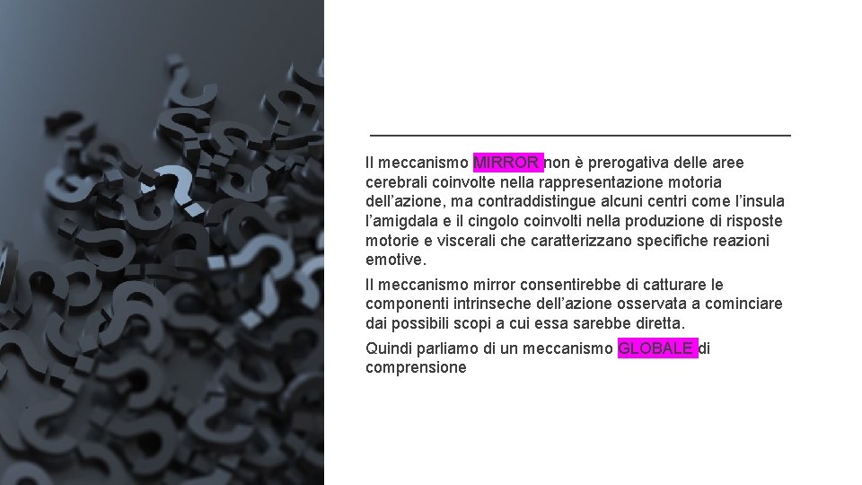 Il meccanismo MIRROR non è prerogativa delle aree cerebrali coinvolte nella rappresentazione motoria dell’azione,