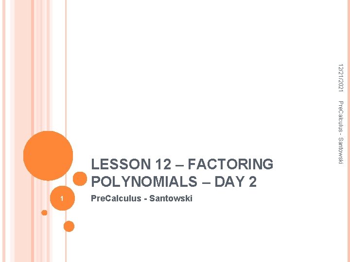 12/21/2021 1 Pre. Calculus - Santowski LESSON 12 – FACTORING POLYNOMIALS – DAY 2