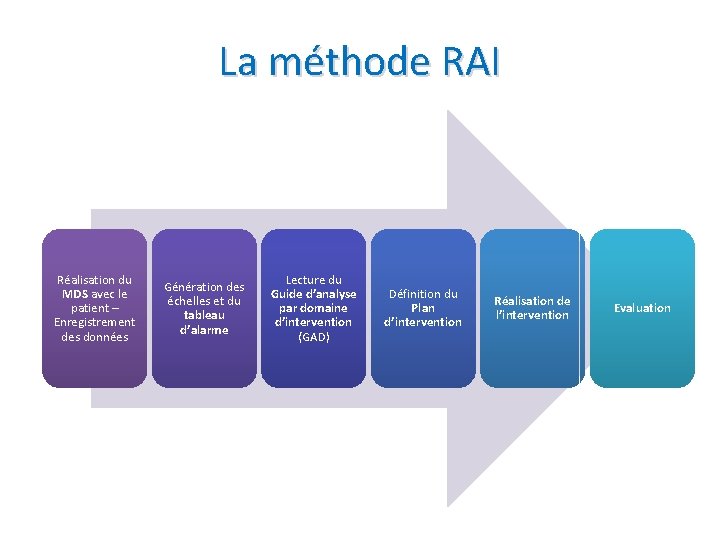 La méthode RAI Réalisation du MDS avec le patient – Enregistrement des données Génération