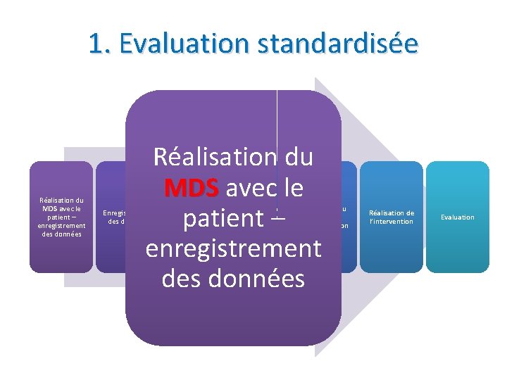 1. Evaluation standardisée Réalisation du MDS avec le patient – enregistrement des données Enregistrement