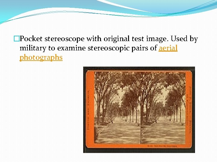 �Pocket stereoscope with original test image. Used by military to examine stereoscopic pairs of
