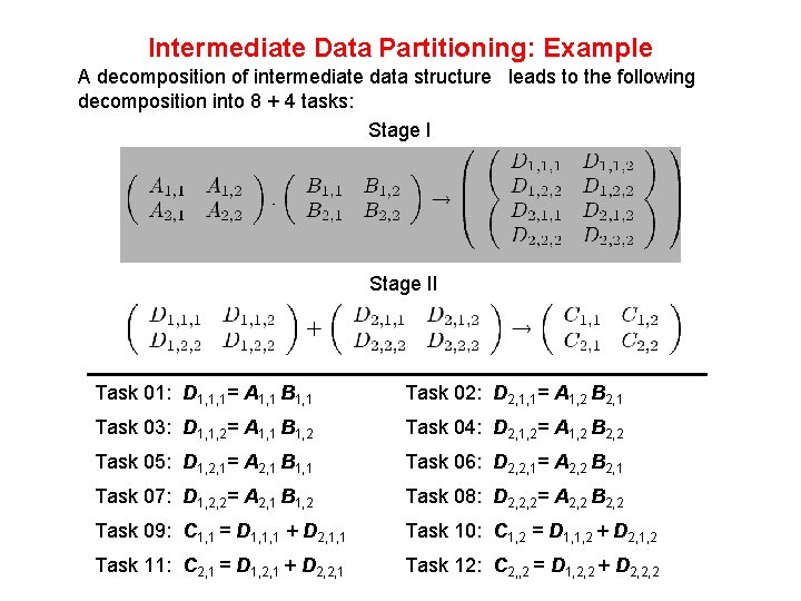 Intermediate Data Partitioning: Example A decomposition of intermediate data structure leads to the following