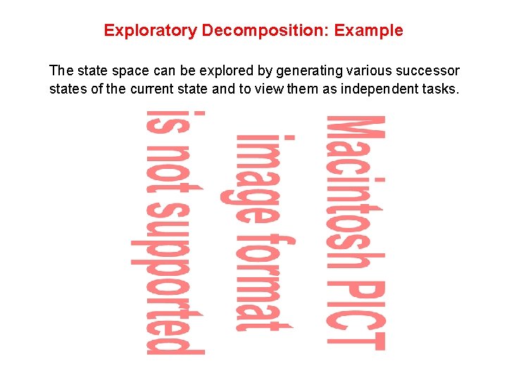 Exploratory Decomposition: Example The state space can be explored by generating various successor states