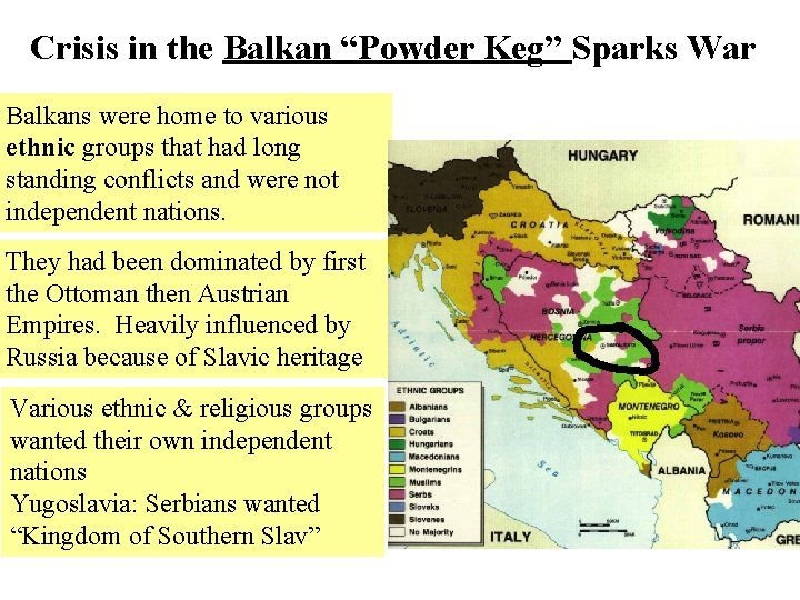 Crisis in the Balkan “Powder Keg” Sparks War Balkans were home to various ethnic