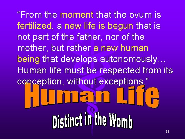 “From the moment that the ovum is fertilized, a new life is begun that