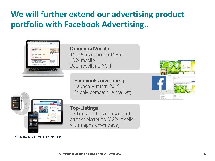 We will further extend our advertising product portfolio with Facebook Advertising. . Google Ad.