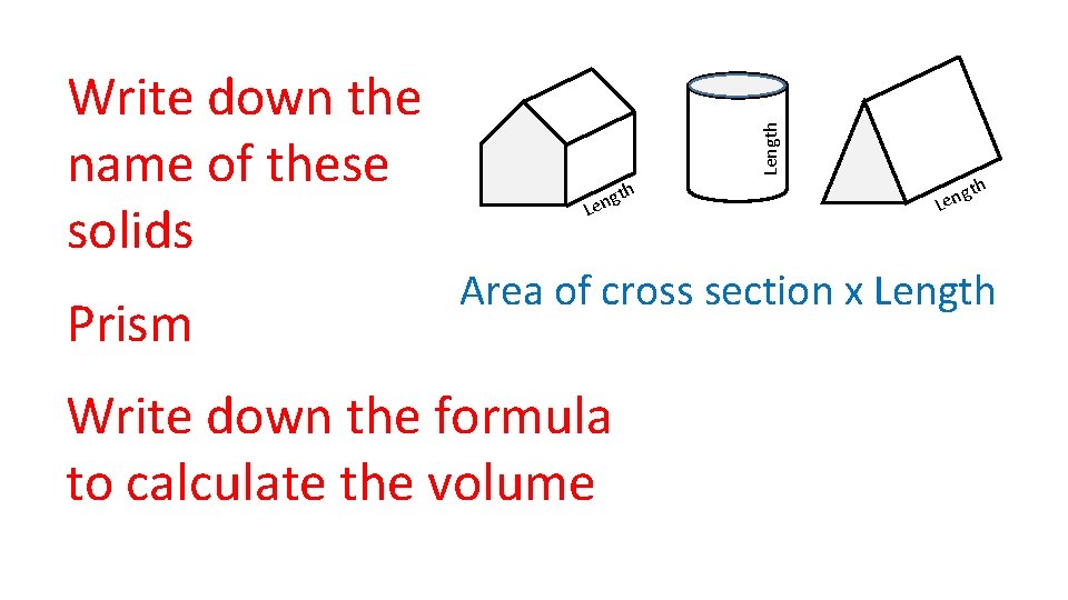Prism Length Write down the name of these solids th eng L h gt